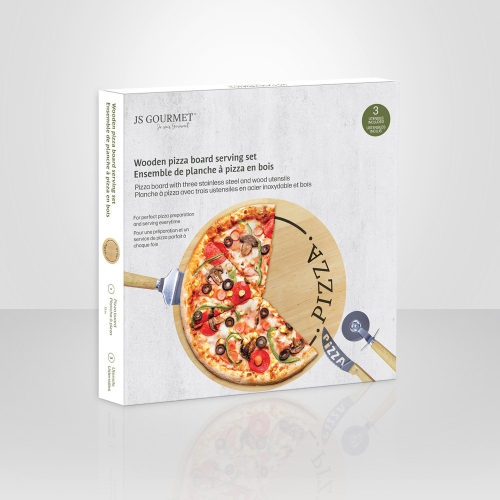 JS Gourmet – Ensemble de planches à pizza de 13 po avec 3 ustensiles en acier inoxydable