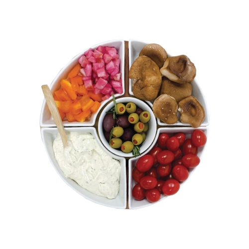 JS Gourmet - Appetizer Serving Set, Bamboo Tray, Ceramic Bowls and Spoons