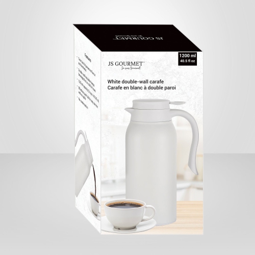 JS Gourmet – Carafe isolée à double paroi, capacité 1200 ml, blanc