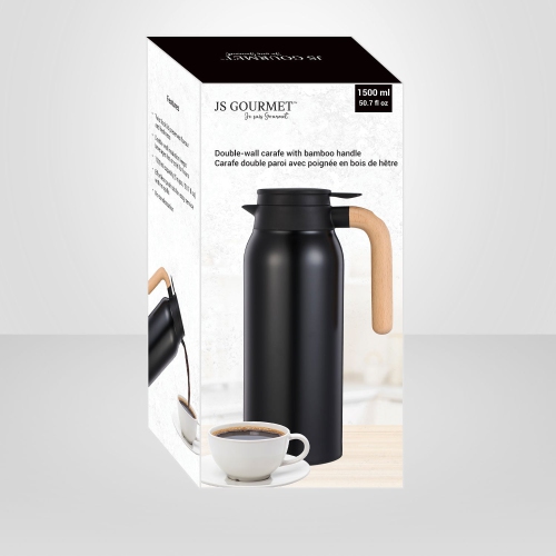 JS Gourmet – Carafe isolée à double paroi, capacité 1500 ml, noir