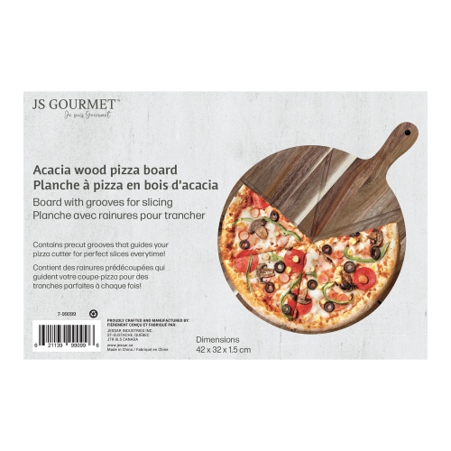 JS Gourmet - Acacia Wood Pizza Board with Slicing Groove