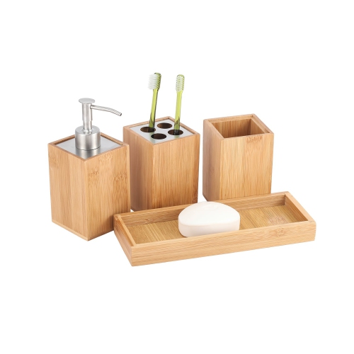 JESSAR  - 4 Piece Bamboo Bathroom Accessories Set