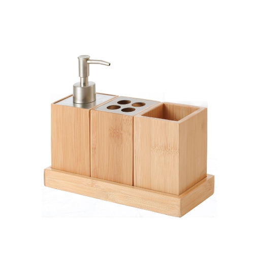 Jessar - 4 Piece Bamboo Bathroom Accessories Set
