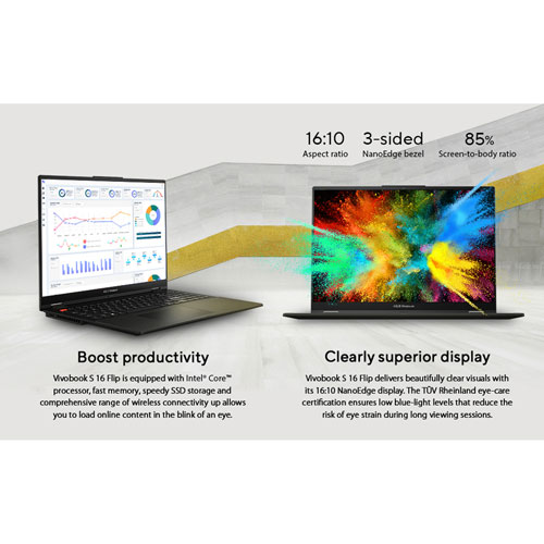 Portable à écran tactile de 16 po VivoBook S 16 Flip d'ASUS - Noir minuit