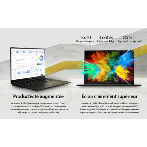 Portable à écran tactile de 16 po VivoBook S 16 Flip d'ASUS - Noir minuit