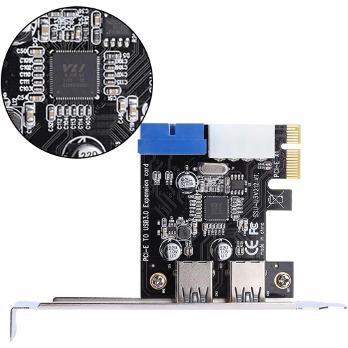 TECNII PCI-E to USB 3.0 2-Port Express Card with 20-Pin Connector, High-Speed Data Transfer, Easy Desktop Installation, Expands USB Ports, Backward