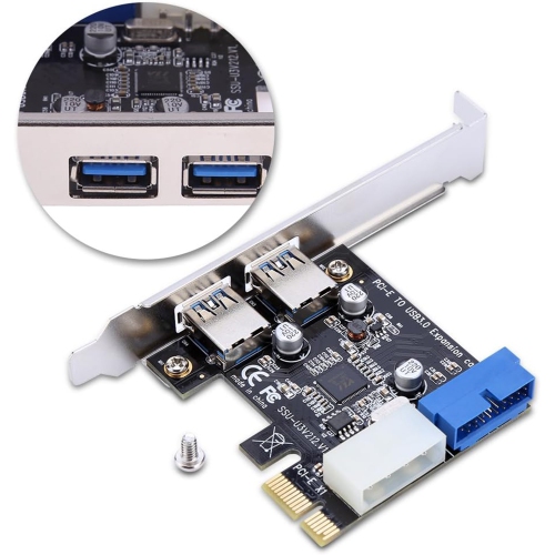 TECNII PCI-E to USB 3.0 2-Port Express Card with 20-Pin Connector, High-Speed Data Transfer, Easy Desktop Installation, Expands USB Ports, Backward