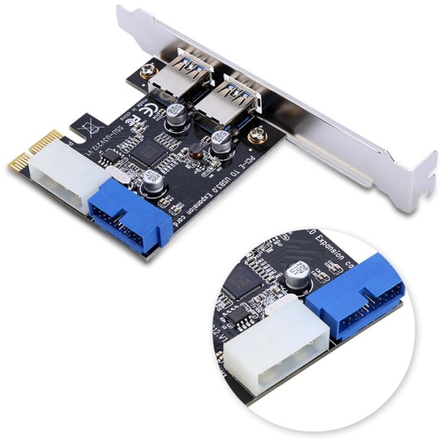 TECNII PCI-E to USB 3.0 2-Port Express Card with 20-Pin Connector, High-Speed Data Transfer, Easy Desktop Installation, Expands USB Ports, Backward
