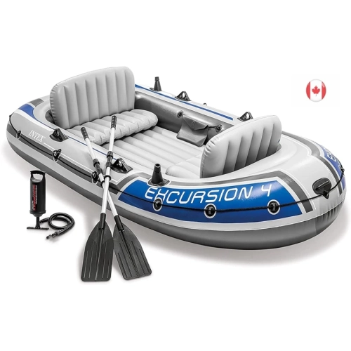 Intex Excursion 4-Person Inflatable Boat Set | Aluminum Oars & High Output Air Pump