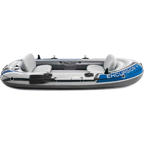 Intex Excursion 4-Person Inflatable Boat Set | Aluminum Oars & High Output Air Pump