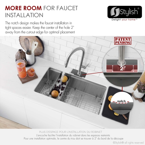 Stylish Versa33 Undermount 33" Workstation Stainless Steel 16-gauge Single-Bowl Kitchen Sink with Black Accessories S-613WK