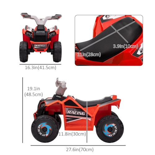 Aosom 6V Kids ATV Quad, Battery Powered Electric Vehicle for Kids with Wear-resistant Wheels, for Boys and Girls Aged 18-36 Months, Red