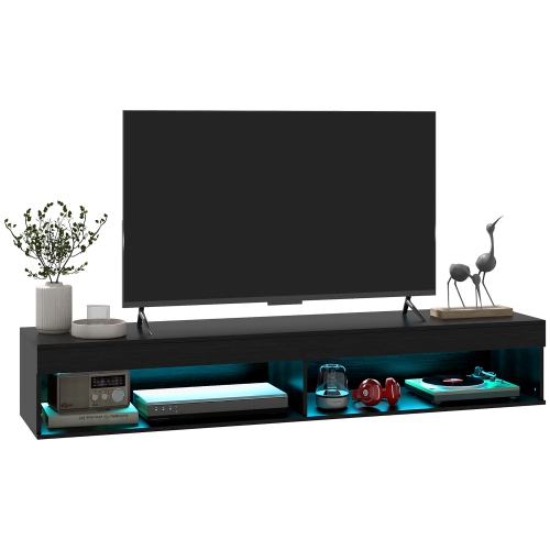 HOMCOM Floating TV Stand with LED Lights for TVs up to 75 Inch, Wall Mounted Media Console with Storage Shelf, Modern Entertainment Center for Living