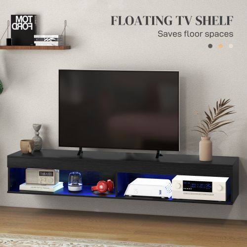 HOMCOM Floating TV Stand with LED Lights for TVs up to 75 Inch, Wall Mounted Media Console with Storage Shelf, Modern Entertainment Center for Living