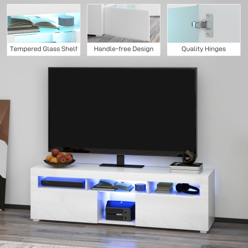 HOMCOM High Gloss TV Stand with LED Lights for TVs up to 55 Inch, Entertainment Center with Storage Compartments and Cabinets, Modern TV Console for
