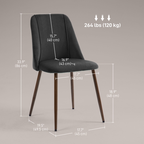 HOMCOM Dining Chairs Set of 4, Modern Kitchen Chairs with Velvet-touch Upholstery, Curved Back and Wood-grain Steel Legs, Accent Chairs for Living