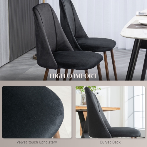 HOMCOM Dining Chairs Set of 4, Modern Kitchen Chairs with Velvet-touch Upholstery, Curved Back and Wood-grain Steel Legs, Accent Chairs for Living