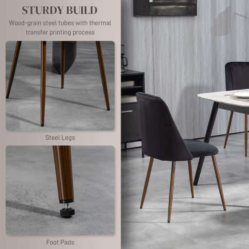 HOMCOM Dining Chairs Set of 4, Modern Kitchen Chairs with Velvet-touch Upholstery, Curved Back and Wood-grain Steel Legs, Accent Chairs for Living
