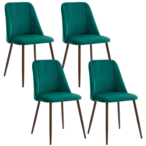 HOMCOM Dining Chairs Set of 4, Modern Kitchen Chairs with Velvet-touch Upholstery, Curved Back and Wood-grain Steel Legs, Accent Chairs for Living Ro