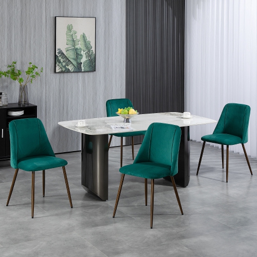 HOMCOM Dining Chairs Set of 4, Modern Kitchen Chairs with Velvet-touch Upholstery, Curved Back and Wood-grain Steel Legs, Accent Chairs for Living