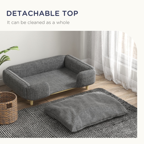 PawHut Pet Sofa, Elevated Dog Couch for Large Dogs, Removable Washable Pet Sofa Cat Bed with Anti-slip Foot Pads, Dark Grey