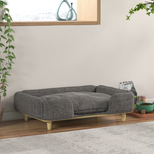 PawHut Pet Sofa, Elevated Dog Couch for Large Dogs, Removable Washable Pet Sofa Cat Bed with Anti-slip Foot Pads, Dark Grey