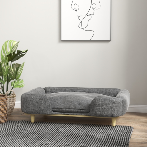 PawHut Pet Sofa, Elevated Dog Couch for Large Dogs, Removable Washable Pet Sofa Cat Bed with Anti-slip Foot Pads, Dark Grey