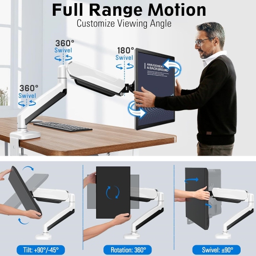 Single Monitor Desk Mount, Adjustable Gas Spring Monitor Arm, Support Max 32 Inch, 4.4-17.6lbs Screen, Computer Monitor Stand Holder with