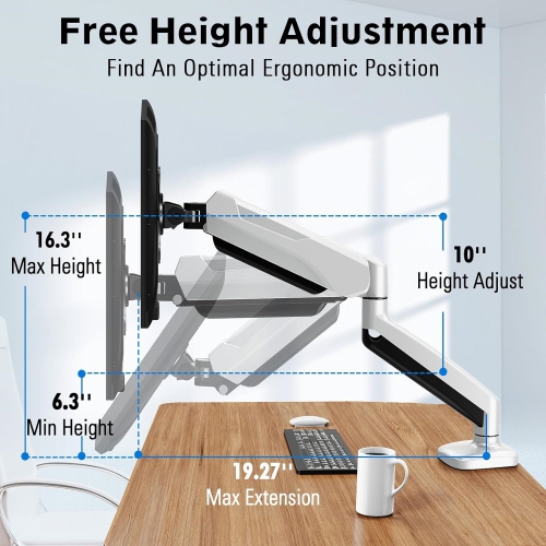 Single Monitor Desk Mount, Adjustable Gas Spring Monitor Arm, Support Max 32 Inch, 4.4-17.6lbs Screen, Computer Monitor Stand Holder with