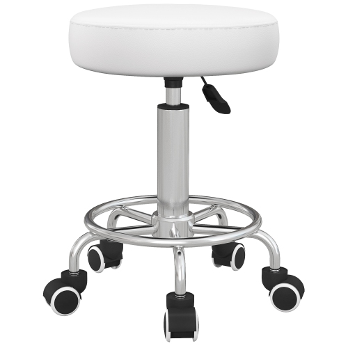 Vinsetto Adjustable Swivel Salon Stool Hydraulic PU Barber Rolling Massage Tattoo Chair Bar Beauty SPA Seat White