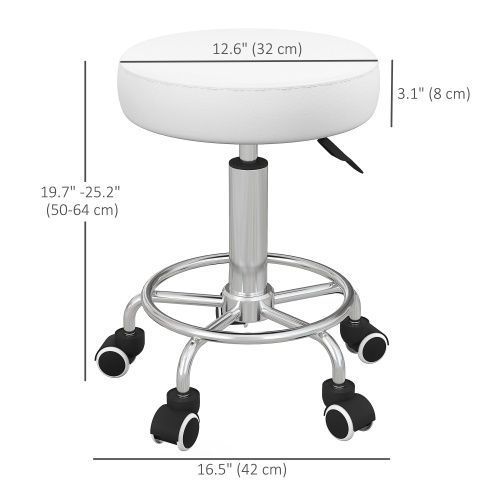 Vinsetto Adjustable Swivel Salon Stool Hydraulic PU Barber Rolling Massage Tattoo Chair Bar Beauty SPA Seat White