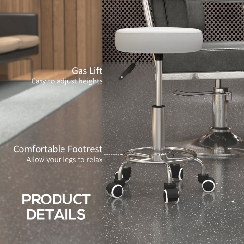 Vinsetto Adjustable Swivel Salon Stool Hydraulic PU Barber Rolling Massage Tattoo Chair Bar Beauty SPA Seat White