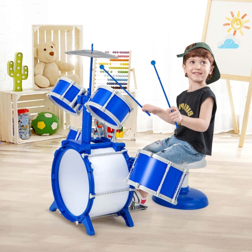 Costway Kids Drum Set Educational Percussion Musical Instrument Toy with Bass Drum