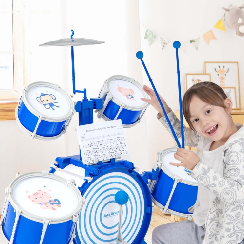 Costway Kids Drum Set Educational Percussion Musical Instrument Toy with Bass Drum