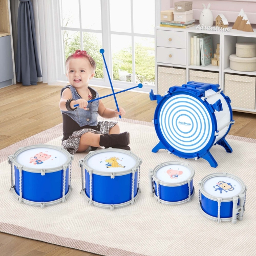 Costway Kids Drum Set Educational Percussion Musical Instrument Toy with Bass Drum