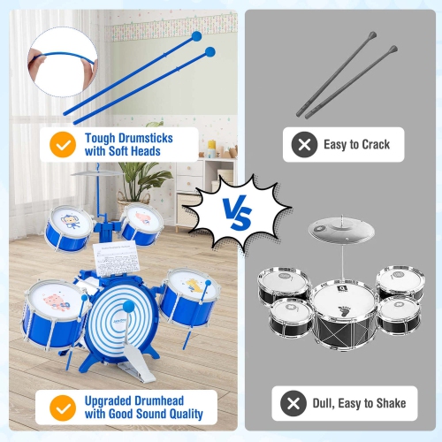 Costway Kids Drum Set Educational Percussion Musical Instrument Toy with Bass Drum