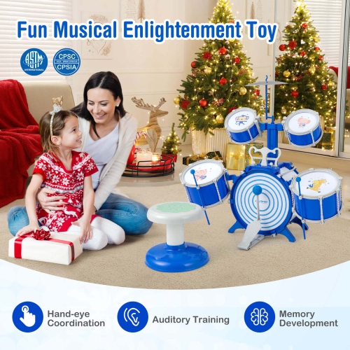 Costway Kids Drum Set Educational Percussion Musical Instrument Toy with Bass Drum