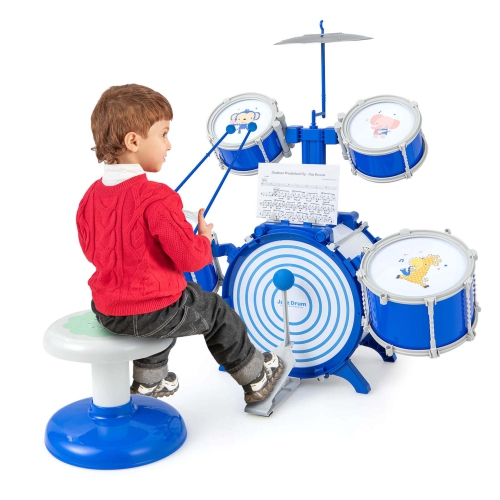 Costway Kids Drum Set Educational Percussion Musical Instrument Toy with Bass Drum