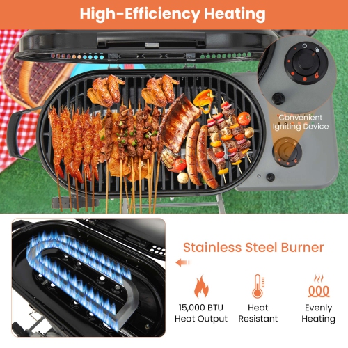 Costway Portable Propane Grill Folding Gas Grill Griddle with Wheels & Side Shelf