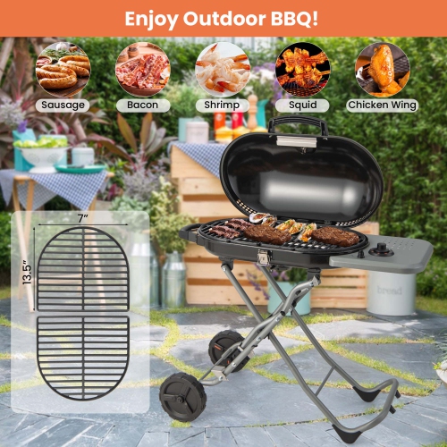 Costway Portable Propane Grill Folding Gas Grill Griddle with Wheels & Side Shelf