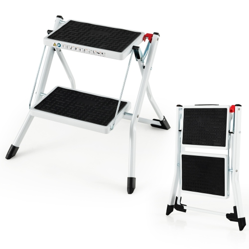 COSTWAY  2 Step Ladder Folding Step Stool 330Lbs Capacity With Anti-Slip Pedal & Handle