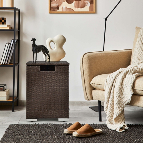 Costway 16" Rattan Propane Tank Cover Hideaway Side Table 20 lbs Propane Gas Holder Gray/Brown