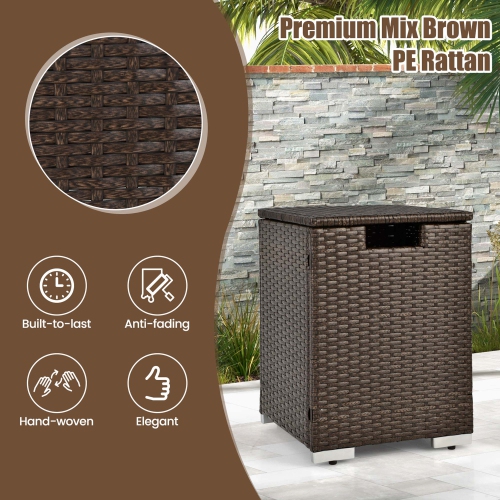 Costway 16" Rattan Propane Tank Cover Hideaway Side Table 20 lbs Propane Gas Holder Gray/Brown