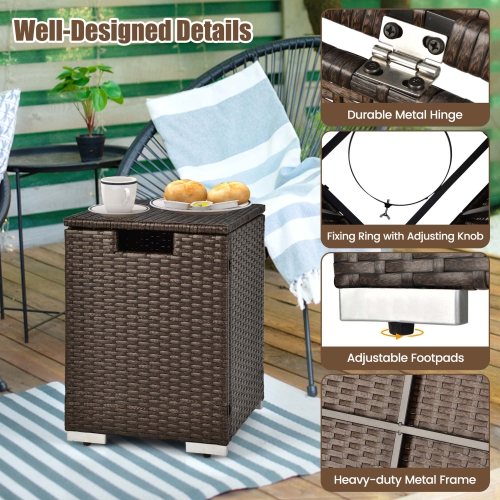 Costway 16" Rattan Propane Tank Cover Hideaway Side Table 20 lbs Propane Gas Holder Gray/Brown
