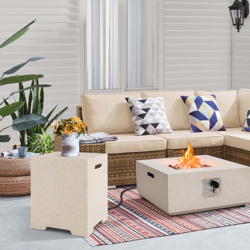 Costway 16" Terrazzo Hideaway Tank Table 20 lbs Propane Gas Holder with Protective Cover