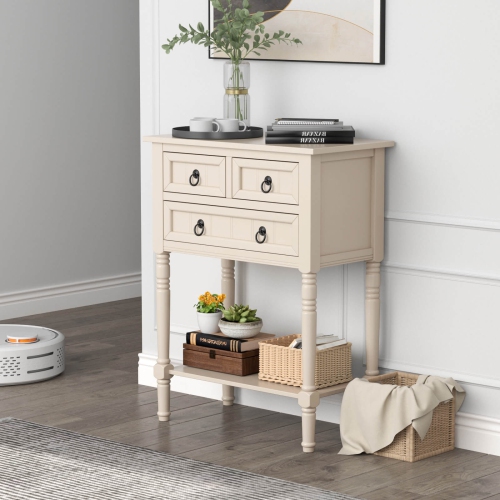 Costway Console Entryway Table with 3 Drawers Open Shelf for Hallway Living Room Beige