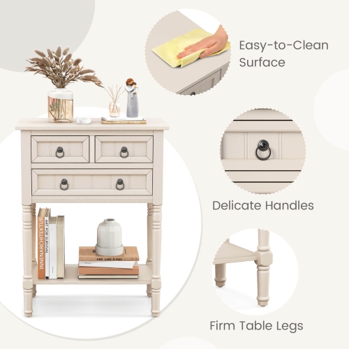 Costway Console Entryway Table with 3 Drawers Open Shelf for Hallway Living Room Beige