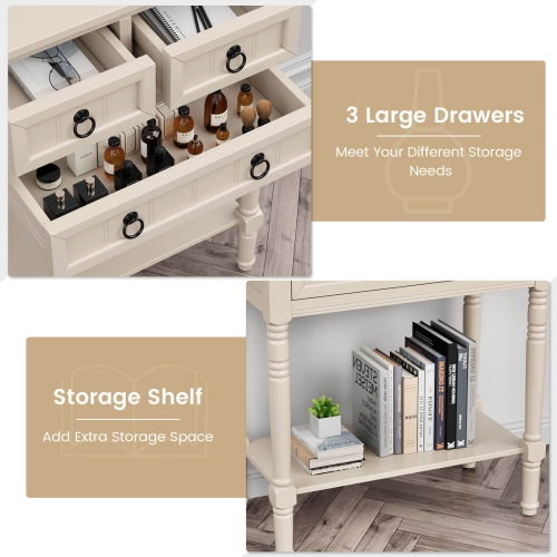 Costway Console Entryway Table with 3 Drawers Open Shelf for Hallway Living Room Beige