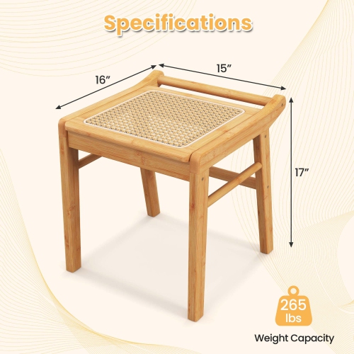 Costway Bamboo Vanity Stool Rattan Top Ottoman Footrest for Living Room Bedroom Natural