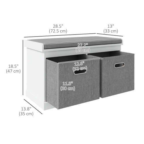 HOMCOM Shoe Bench with Seat Cushion, Entryway Bench with 2 Foldable Fabric Drawers for Hallway, Living Room, White